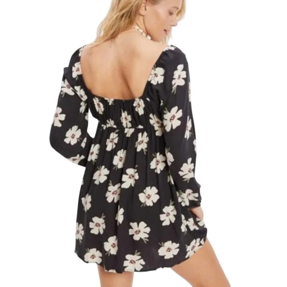 NEW AE American Eagle Gray Floral Long Sleeve Mini Dress Small